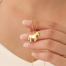 Nox Jewelry 14 Ayar Altın Mikron Kaplama At Figür Gümüş Kolye -CN00325