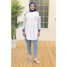 Armine Trend Hakim Yaka Düğmeli Kolları Ribanalı Düğmeli Tunik Mavi 24YT496