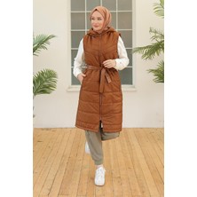 Armine Trend Beli Kemerli Yelek Taba 23KT508