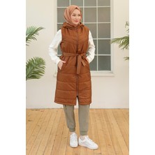 Armine Trend Beli Kemerli Yelek Taba 23KT508