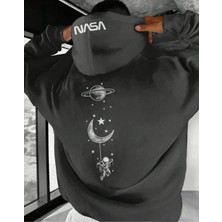 Amor Man Büyük Beden Özel Tasarım Kapüşonlu Nasa Gezegen Sırt Baskılı Oversize Battal Erkek Sweatshırt