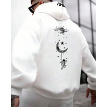 Amor Man Büyük Beden Özel Tasarım Kapüşonlu Nasa Gezegen Sırt Baskılı Modern Battal Erkek Sweatshırt