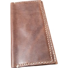 Semiramis Hestia Model El Yapımı Unisex Vintage %100 El Dikişi Hakiki Kahve Rengi Crazy Deri Cüzdan Kartlık