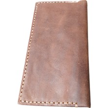 Semiramis Hestia Model El Yapımı Unisex Vintage %100 El Dikişi Hakiki Kahve Rengi Crazy Deri Cüzdan Kartlık
