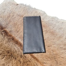 Semiramis Hestia Model El Yapımı Vintage Unisex SIYAH%100 El Dikişi Hakiki Taba Crazy Deri Cüzdan Kartlık