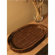 Paganca Geniş Hasır Rattan Sunum Tepsi Organizer Oval