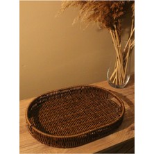 Paganca Geniş Hasır Rattan Sunum Tepsi Organizer Oval