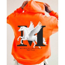 Amor Man Büyük Beden Özel Tasarım Kapüşonlu M Beyaz Özgür At Sırt Baskılı Modern Erkek Battal Sweatshırt