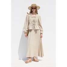 Manuka Geniş Kesim Müslin Etek Kum