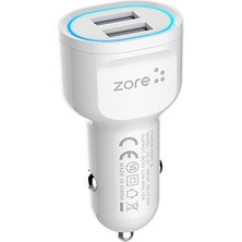 Zore Cc-01 Hızlı Şarj Özellikli LED Işıklı Dual USB Araç Şarj Başlığı 18W