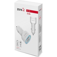 Zore Cc-01 Hızlı Şarj Özellikli LED Işıklı Dual USB Araç Şarj Başlığı 18W