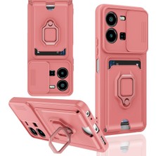 Denza Case Vivo Y35 Kılıf Kartvizitli Askılı Standlı Kapak - Pembe