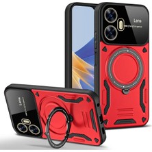 Denza Case Realme C55 Kılıf Lens Korumalı Yüzüklü Armor Kapak - Kırmızı