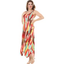 Melsay Butik Sarı Yağlıboya Desen Askılı V Yaka Elbise