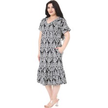 Melsay Butik Göğüsten Robalı V Yaka Kısa Kollu Beyaz Dantel Desenli Cepli Elbise