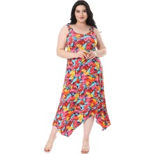 Melsay Butik Sarı Gül Desenli Askılı V Yaka Elbise