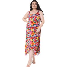Melsay Butik Sarı Gül Desenli Askılı V Yaka Elbise