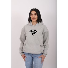 Dressify Modern Superman Baskılı Oversıze Rahat Kalıp Unısex Kapüşonlu Sweatshırt