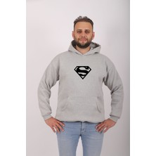 Dressify Modern Superman Baskılı Oversıze Rahat Kalıp Unısex Kapüşonlu Sweatshırt