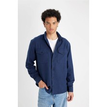 DeFacto %100 Pamuk Regular Fit Polo Yaka Basic Düz Uzun Kollu Gömlek B2654AX24AU