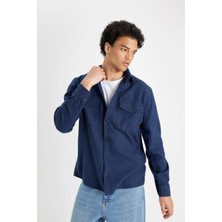 DeFacto %100 Pamuk Regular Fit Polo Yaka Basic Düz Uzun Kollu Gömlek B2654AX24AU