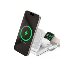 Anker Maggo Kablosuz Şarj Istasyonu (Katlanabilir 3'ü 1 Arada) - MagSafe için Apple Watch Şarj Cihazı, iPhone 15/14 için, Apple Watch 9 (40W USB-C Şarj Cihazı Dahil) - B2557 - Beyaz