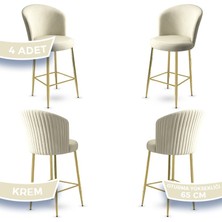 Canisa Alte Serisi 4 Adet Babyface Kumaş 65 cm Gold Kaplama Ayaklı Bar Sandalyesi