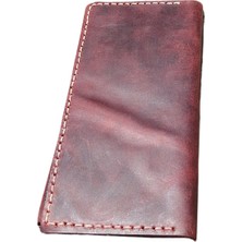 Semiramis Hestia Model El Yapımı Unisex Vintage %100 El Dikişi  Bordo Crazy Deri Cüzdan Kartlık