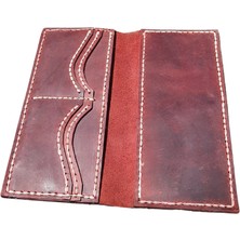 Semiramis Hestia Model El Yapımı Unisex Vintage %100 El Dikişi  Bordo Crazy Deri Cüzdan Kartlık