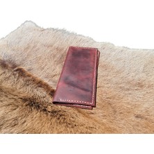 Semiramis Hestia Model El Yapımı Unisex Vintage %100 El Dikişi  Bordo Crazy Deri Cüzdan Kartlık