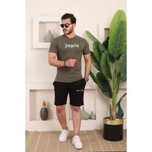 Tükato Unisex Angels Baskılı Relaxed Fit Alt Üst Şort T-Shirt Takım