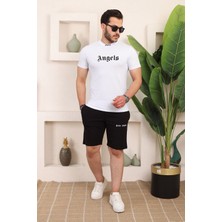 Tükato Unisex Angels Baskılı Relaxed Fit Alt Üst Şort T-Shirt Takım