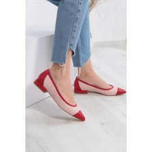 Osso Hakiki Deri Kırmızı-Pudra Kadın Babet Ayakkabı 211127112