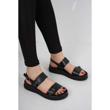 Osso Hakiki Deri Siyah Kadın Komfort Sandalet 231100503