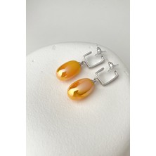 Modex Oval Sarı Sedef Sallantılı Küpe (Ölçü:4cm)