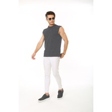 CHEISU Erkek Koyu Grimelanj Tank Sıfır Kol Pamuk T-Shirt
