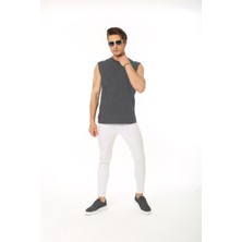 CHEISU Erkek Koyu Grimelanj Tank Sıfır Kol Pamuk T-Shirt