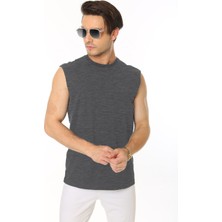 CHEISU Erkek Koyu Grimelanj Tank Sıfır Kol Pamuk T-Shirt