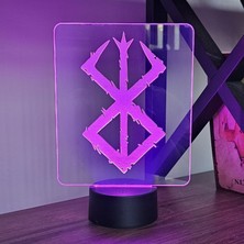 Lerad-Lazer Art Berserk Logo Anime  3D Gece LED Lambası. 16 Renk+Dokunmatik ve Uzaktan Kumandalı Işık.