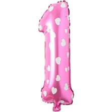Rönesans Parti Puanlı Pembe Renk Rakam Folyo Balon 36 cm Yaş 1