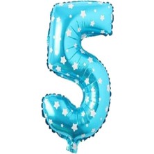 Best Parti Puanlı Mavi Renk Rakam Folyo Balon 36 cm Yaş 5
