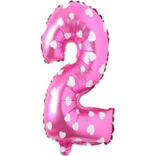 Best Parti Puanlı Pembe Renk Rakam Folyo Balon 36 cm Yaş 2