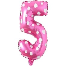 Best Parti Puanlı Pembe Renk Rakam Folyo Balon 36 cm Yaş 5