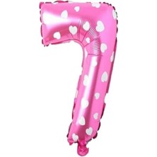 Best Parti Puanlı Pembe Renk Rakam Folyo Balon 36 cm Yaş 7
