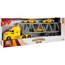 Maxx Wheels 1:50 Maxx Wheels Sesli ve Işıklı Taşıyıcı Tır - Sarı Tır - Gri Römork