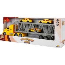 Maxx Wheels 1:50 Maxx Wheels Sesli ve Işıklı Taşıyıcı Tır - Sarı Tır - Gri Römork