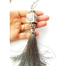 Cuaderno Gri Allah/muhammed Lafzı Püsküllü Araba Dikiz Ayna Süsü El Yapımı Hediyelik Aksesuar