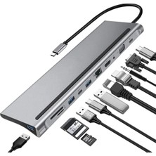 Grc Accessory 11 In 1 Macbook Type C Uyumlu Multı Function HDMI Usb*3 Pd Type C*2 RJ45 Sd Tf VGA 3.5mm Audio Ses