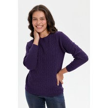 Desen Triko Kadın Sıfır Yaka Dikişsiz Önü Yürütmeli Yün Kazak K.mor