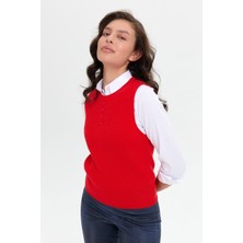 Desen Triko Kadın Sıfır Yaka Dikişsiz Önü Düğmeli Yün Süveter Mercan